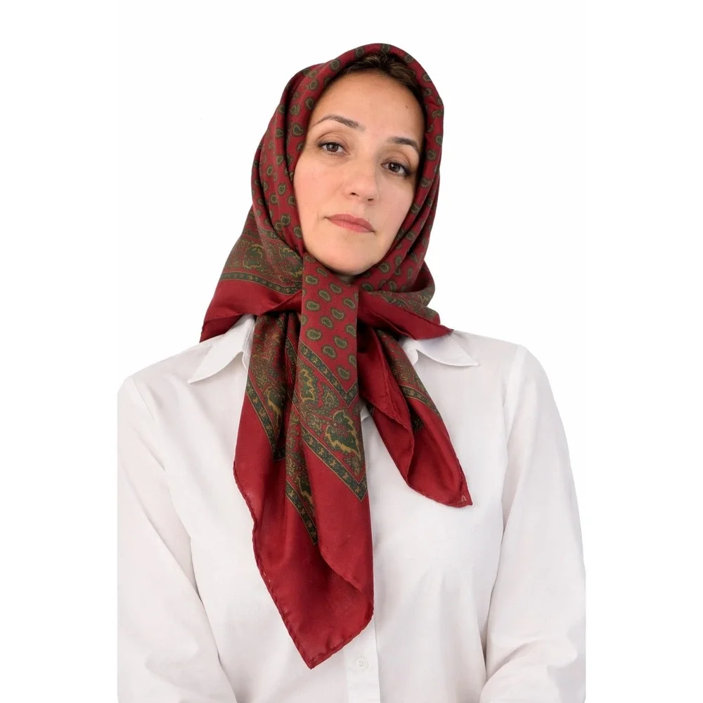 Made in Italy 100% Silk  Scarf Burgundy Red Green‎ Paisley Print 33